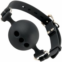 Breathable Ball Gag. The Ball gag in the front has three holes that go through the entirety of the gag that make for easier breathing.