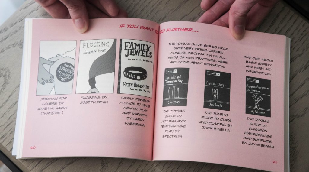 Sexually Dominant Woman Book Review. The book is open to show the pages titled "If You Want to Go Further..." Illustrated versions of real-life books are shown on the pages. Underneath the illustrations are the titles of the books shown.