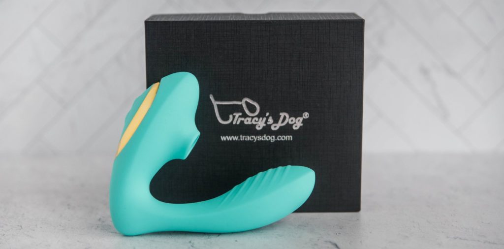 For my Tracy's Dog OG Pro 2 review: the vibrator sitting in front of the Tracy's Dog packaging. This shows that the packaging for the vibrator is about the same size as the vibrator itself - which reduces excess packaging.