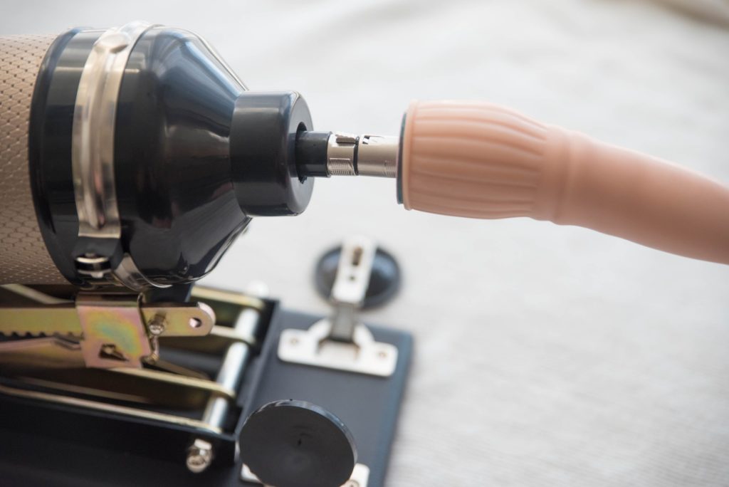 Close-up of the attachment point that connects the dildo attachment to the sex machine itself. For Hismith Sex Machine Review 3XLR version.