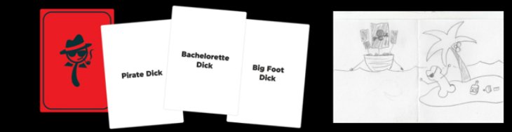 Example cards from the Dicktective game
