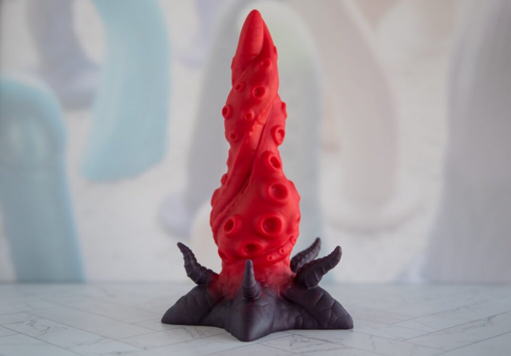 The Starfish from the side, showcasing its twisty shaft. For my Juliet Toys Starfish dildo review.