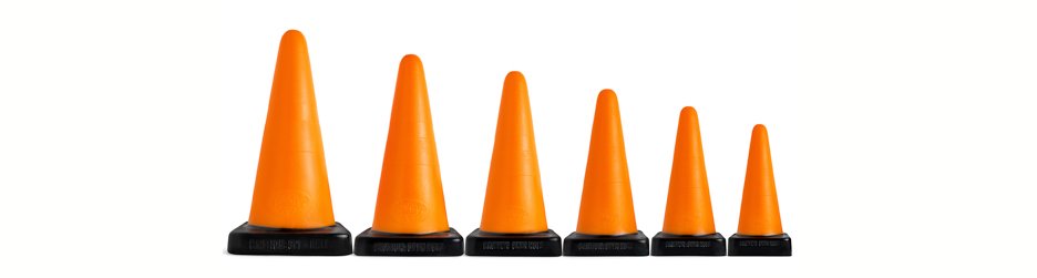 Six Mr Hankey's Cones dildo shown lined up next to one another