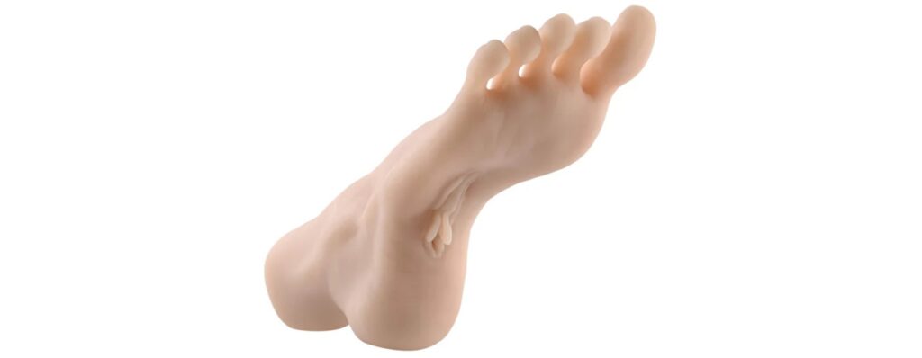 Evolved pussy Footin' Stroker in front of a plain white background. For my Gore Sex Toys article.