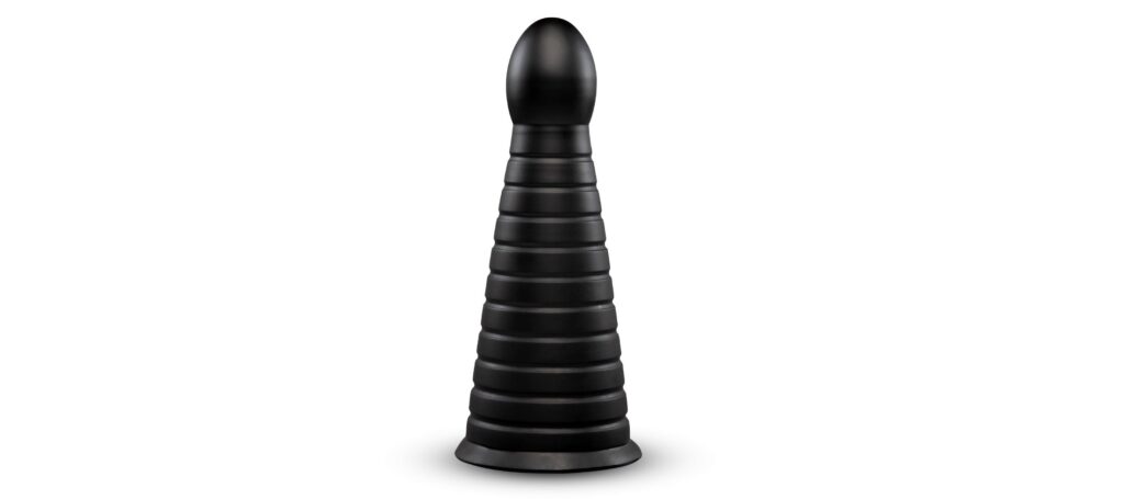 The b-Vibe black cone toy in front of a plain white background. It has a plain image and showcases just the cone.