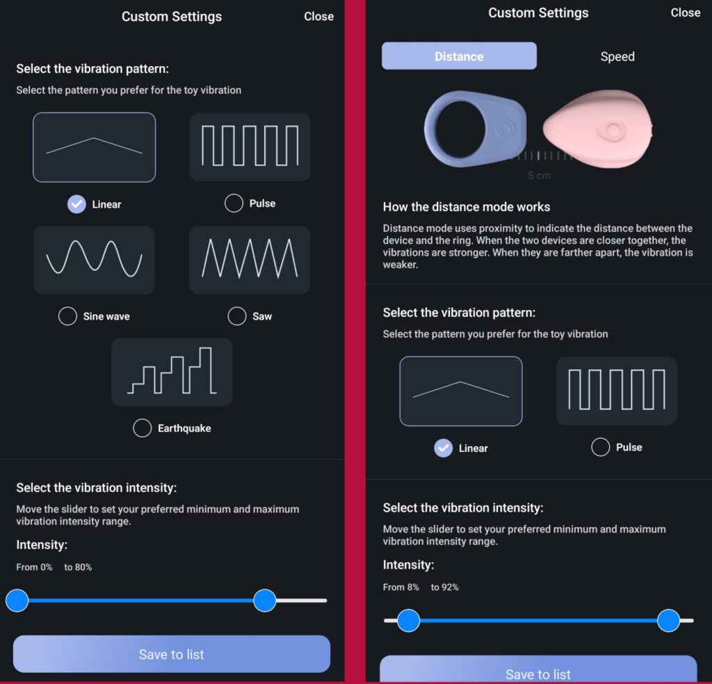 Screenshots of the Luxus app. Two different views of the Customs Settings page are shown next to one another. For my Luxus review.