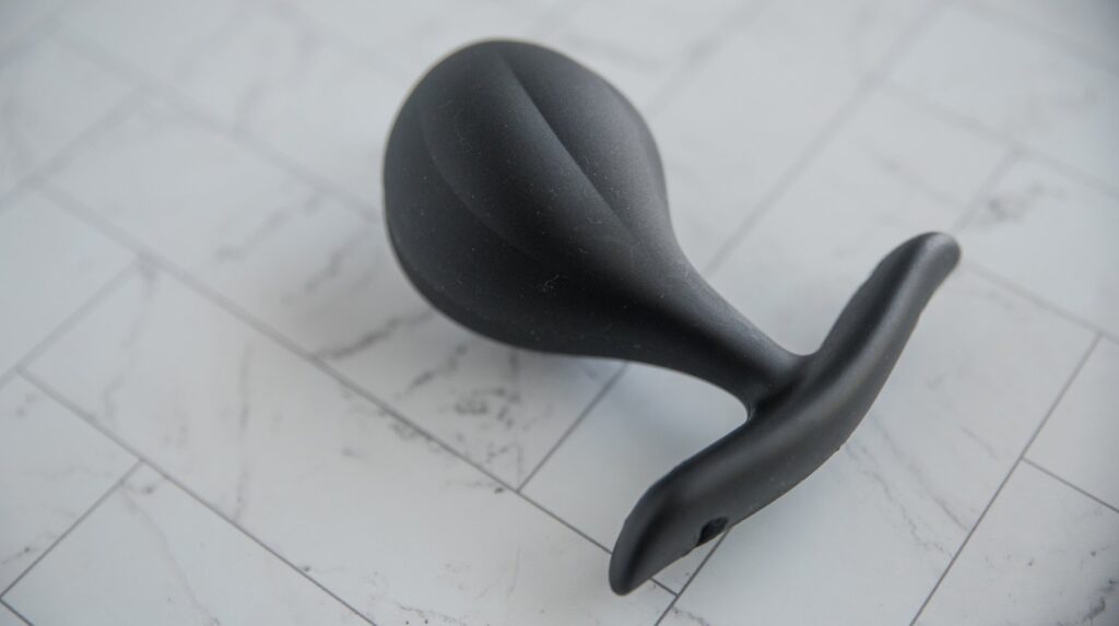 Close-up on the texturing built into the insertable shaft of the plug.