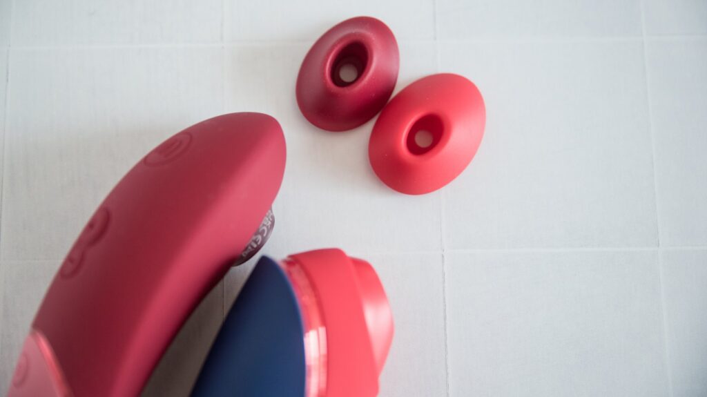 The removable tips of both vibes are removed and shown next to one another. The Next's looks a lot more oval shaped while the Next Liberty's is slightly more egg-like. For my Womanizer Next Liberty vs Womanizer Next comparison